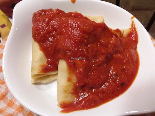vegan crespelle with tofu,zucchini and tomato souce at Pane e Marmellata in Ghasri