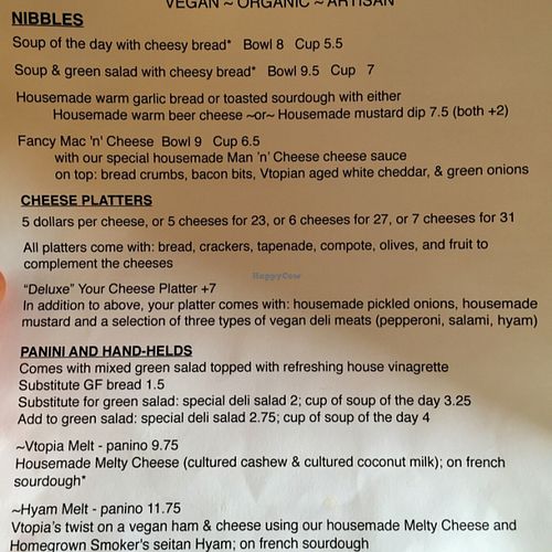 Menu - Back page  at Fru Fru Terra in Portland