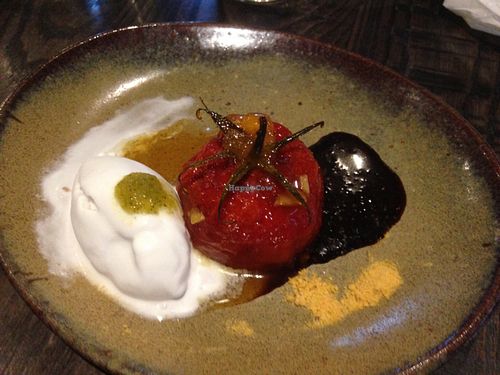 vegan tomato and ice cream dessert at town tonic at Town Tonic in Christchurch