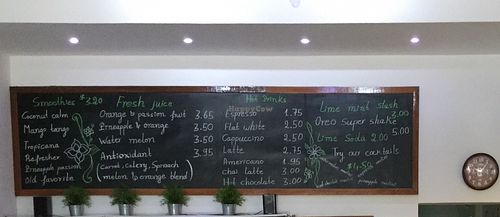 Menu board at Connecting Hands Cafe in Phnom Penh