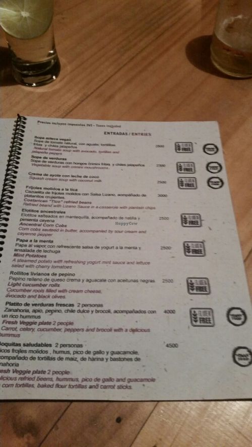 meny at Paz y Flora - Soda Passiflora in Monteverde