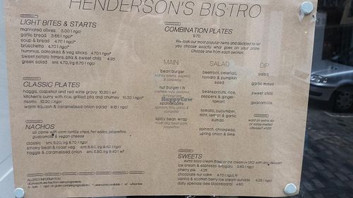 Menu @ 05/07/2015 at Henderson's Vegan in Edinburgh