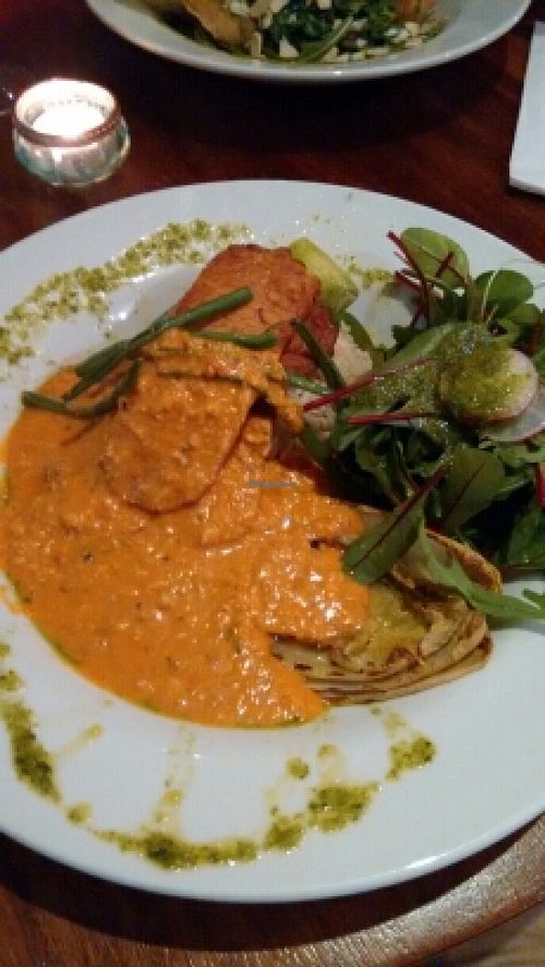 tempeh rashers in a satay sauce. at Henderson's Vegan in Edinburgh