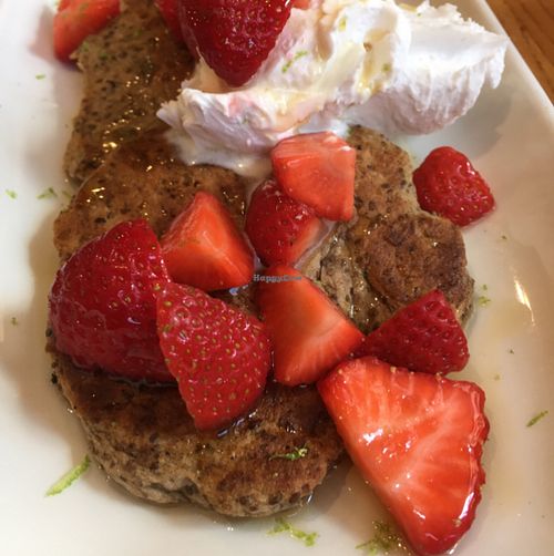 buckwheat and chia griddle cakes  at Henderson's Vegan in Edinburgh