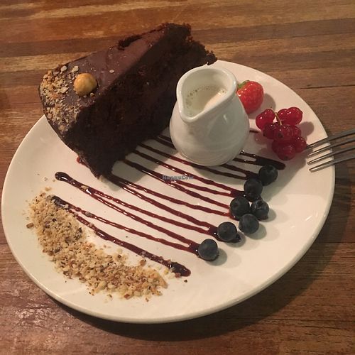 Chocolate hazelnut cake to die for! at Henderson's Vegan in Edinburgh