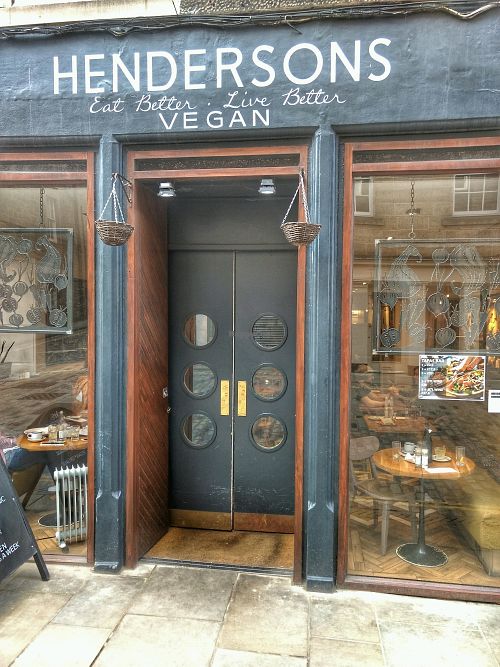 outside at Henderson's Vegan in Edinburgh