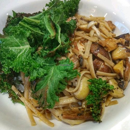 mushroom and kale linguine at Henderson's Vegan in Edinburgh