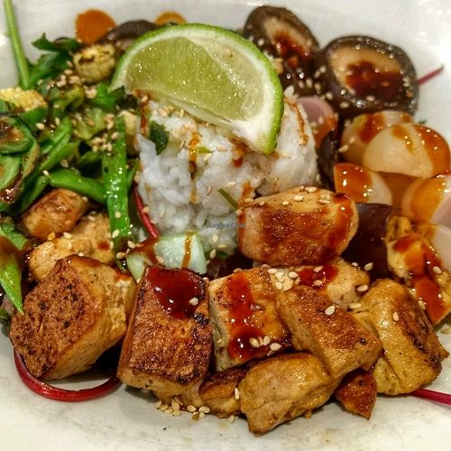 tofu teriyaki bowl at Henderson's Vegan in Edinburgh