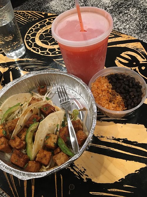 Tofu tacos and strawberry marg. Sometimes they don’t give you a side of rice and beans but sometimes an angel smiles upon you and you do at Mad Mex in Willow Grove
