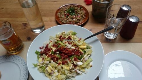 eggplant spread and salad at Nonna in Athens