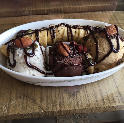 banana split- delicious! at The Vegan Dinosaur in Davao City
