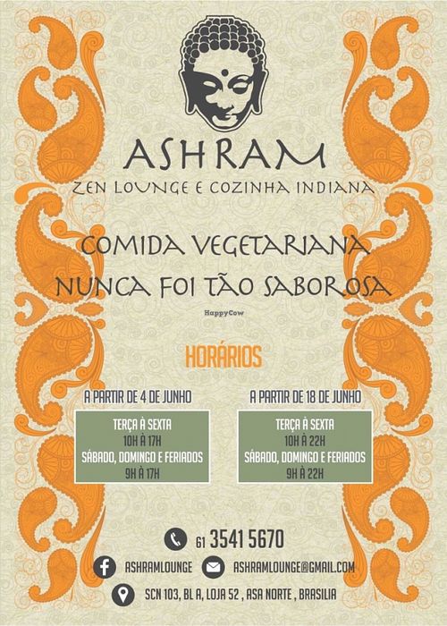 Ashram menu at Ashram in Brasilia