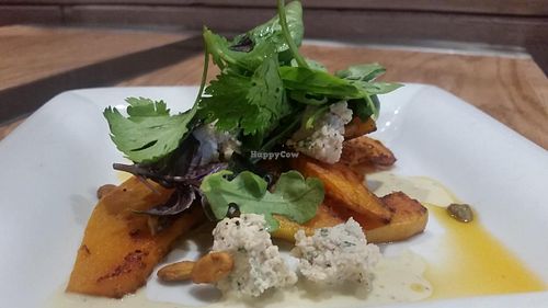 Kabocha pumpkin and raw cheese at Chavela Restaurant in Hollywood