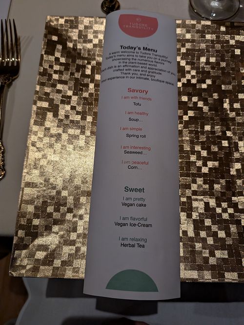 Menu at Tudore Tranquility in Tokyo