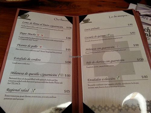 menu in English and Spanish at Pacha Manka in Humahuaca