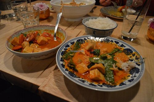 Vegan massaman curry (left) and panang curry (right). at Sabai Sabai in Toronto