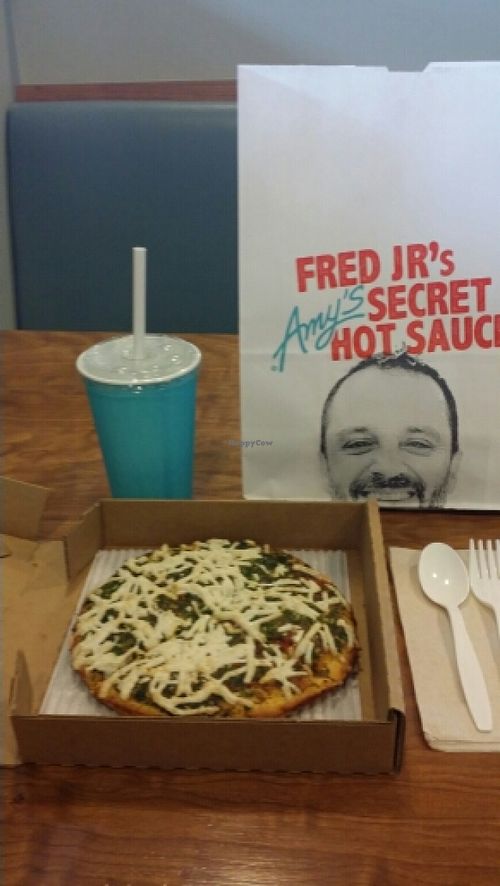 Spinach Pizza, Cool Packaging To Go at Amy's Drive Thru in Rohnert Park