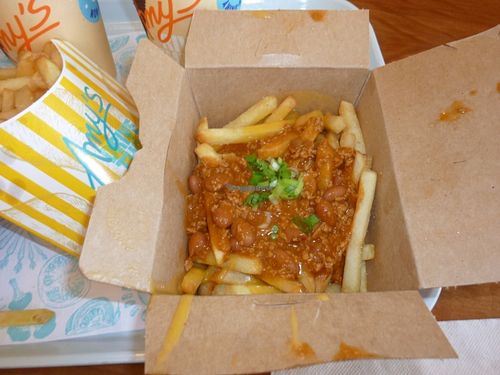 Vegan Chili Cheese Fries at Amy's Drive Thru in Rohnert Park