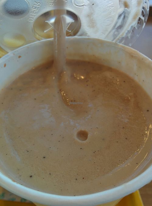 vegan strawberry shake, that my 2 1/2 year old grandson says is ";yummy"; at Amy's Drive Thru in Rohnert Park