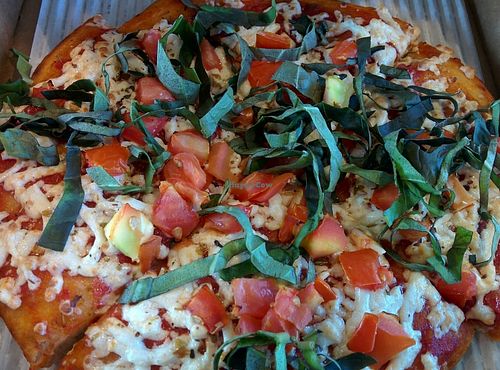 vegan margherita pizza; good hot or cold at Amy's Drive Thru in Rohnert Park