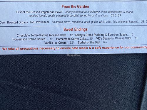 Vegetarian menu 2022  at Van Rensselaer's in South Wellfleet