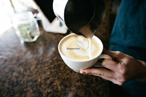 Third-wave locally brewed coffee with choice of house-made almond milk or organic soy at Passion Flour Patisserie in Salt Lake City