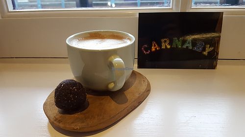 Hazelnut milk latte and frerro (hazelnut) ball at So Pure in London