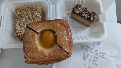 Apple crumble, sweet slice, apricot Danish pastry at Veggie Vie in Adelaide