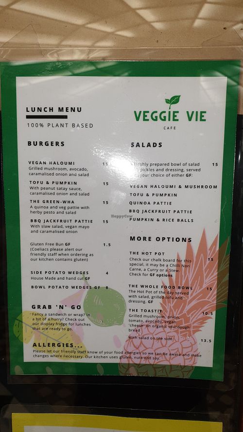 lunch menu at Veggie Vie in Adelaide