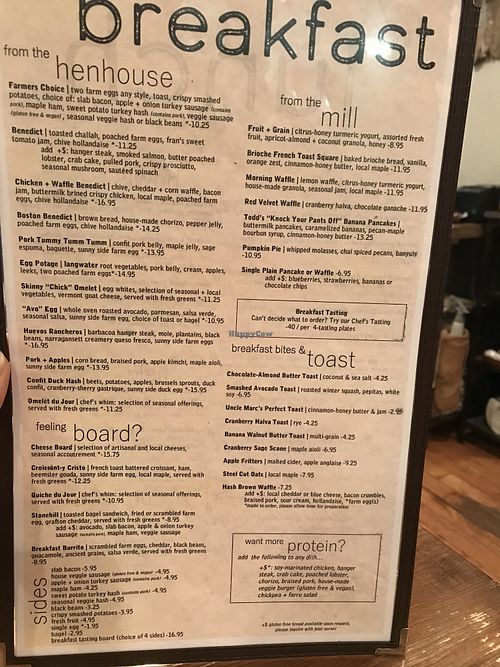 Breakfast menu at The Farmer's Daughter in North Easton