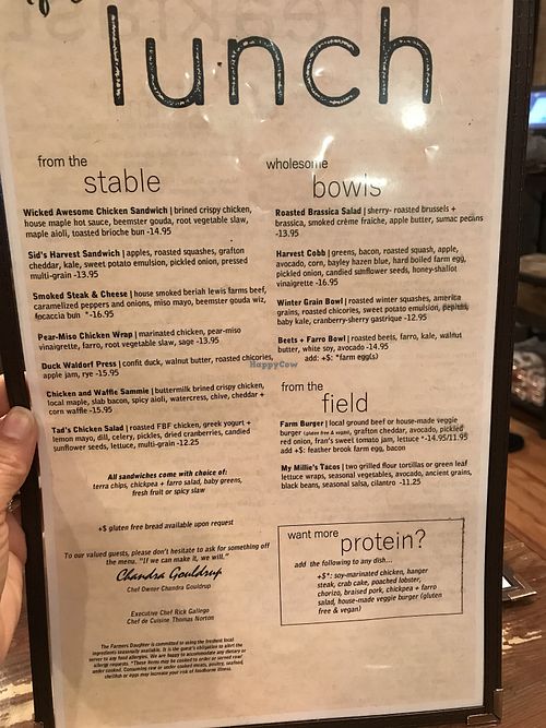 Lunch Menu at The Farmer's Daughter in North Easton