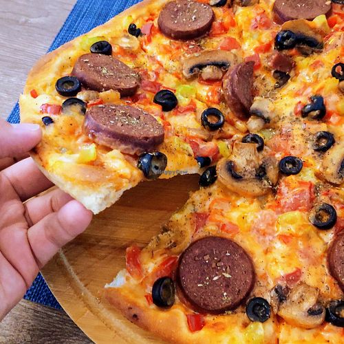 Very tasty pizza 🍕 at Kiwi Vegan Cafe in Tbilisi