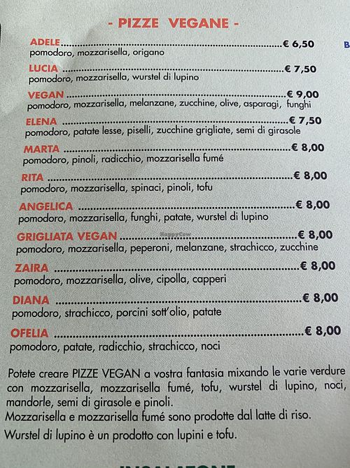 Menu at Pizzeria Gardesana in Bussolengo