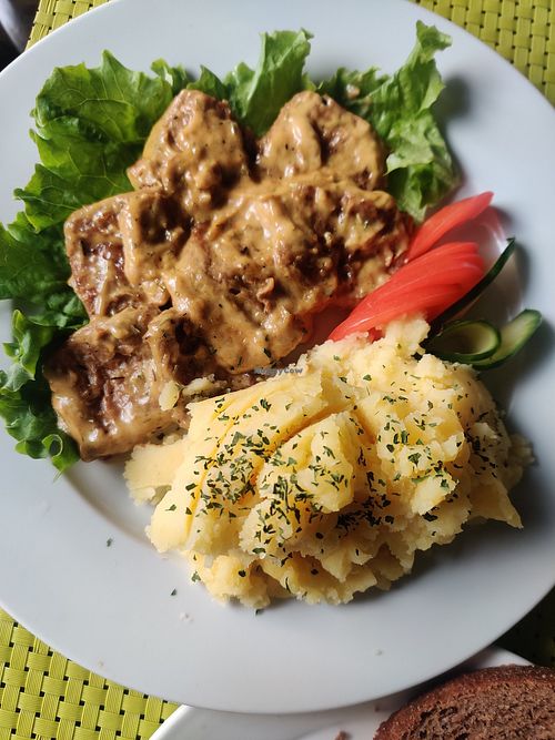 Mustard steak, delicious at Bosco Verde Italian Vegan Restaurant in Ulaanbaatar