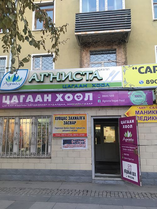 From the outside when open  at Vitos Vegan - Витос веган in Ulaanbaatar