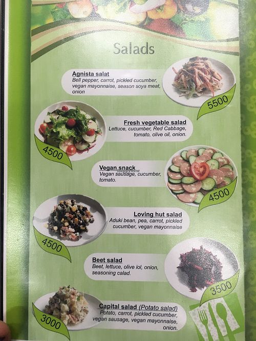 Salad menu at Vitos Vegan - Витос веган in Ulaanbaatar