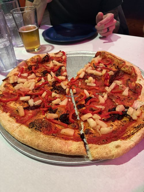 Marinara, caramelized onions, red pepper, pineapple, no cheese   at Rhombus Guys in Fargo