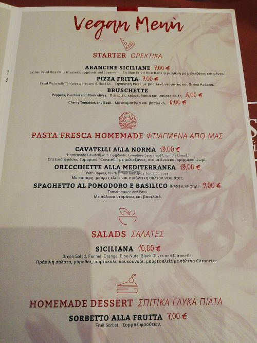 Vegan menu at SaleRosso in Antiparos