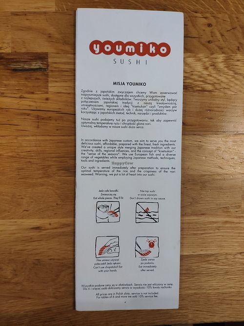 Menu at Youmiko Sushi in Krakow