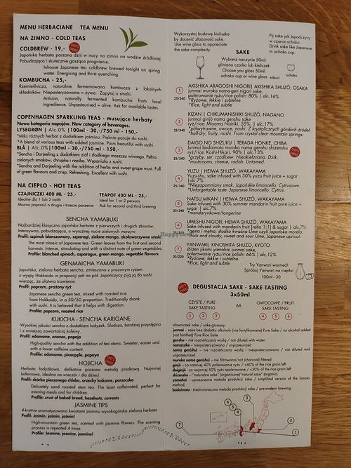 Menu at Youmiko Sushi in Krakow