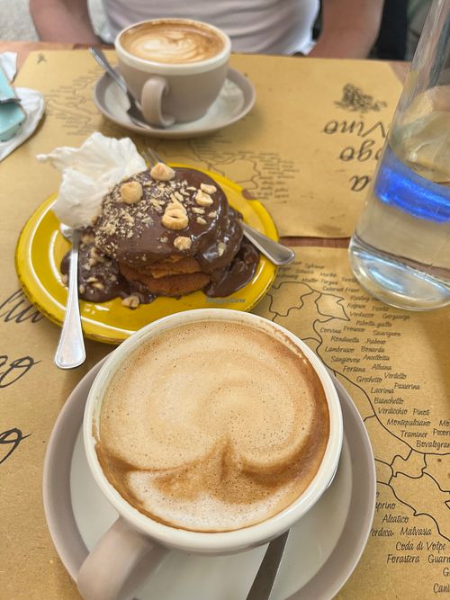 Hazelnut choc pancakes and oat cappuccino’s at Buddy VEGGY in Rome