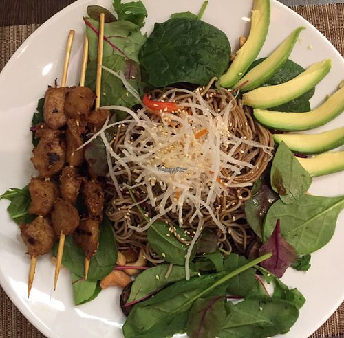 vegan chicken skewer with teriyaki sauce at Savory Chay in Berlin