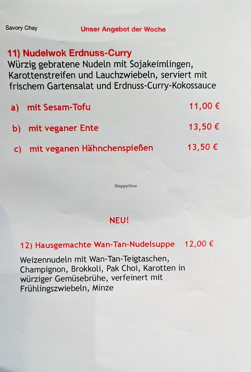 Menu page at Savory Chay at Savory Chay in Berlin