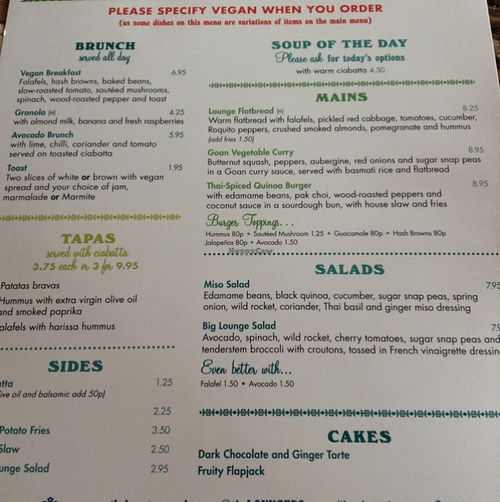 Menu  at Lounges - Brasco Lounge in Liverpool