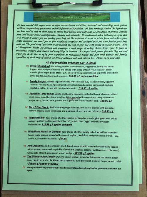 breakfast menu at Cafe de Velo in Toowoomba