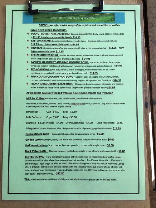 drinks menu  at Cafe de Velo in Toowoomba