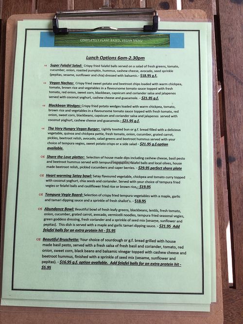 menu at Cafe de Velo in Toowoomba