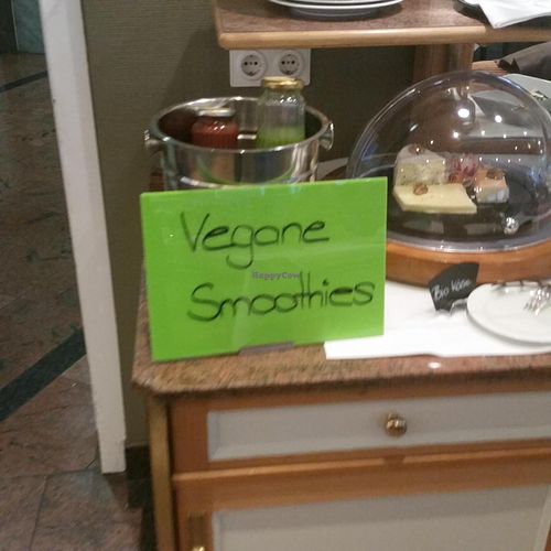 Breakfast bar - veggie smoothies (avo/apple/spinach and beet/sellery) at Holiday Inn Unterhaching in Munich