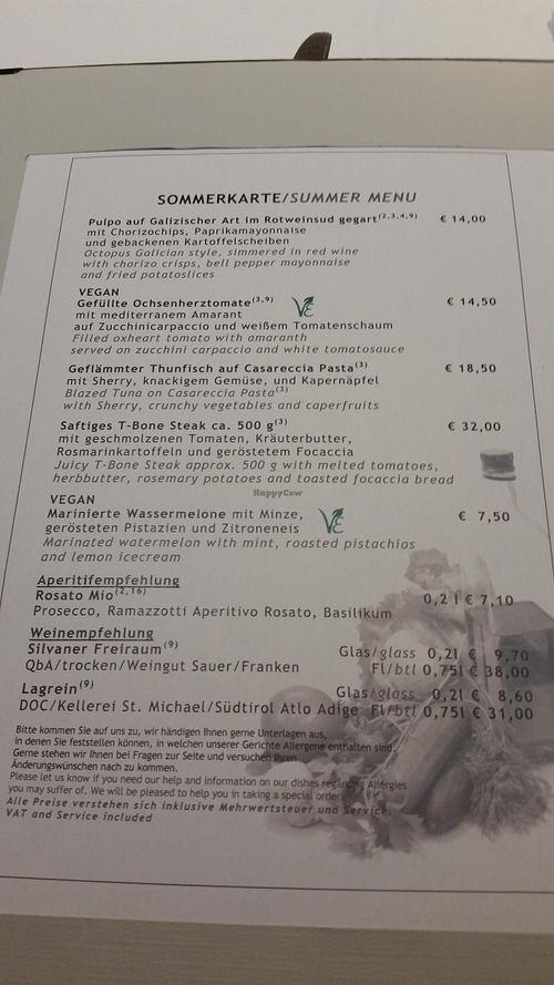 Menu with clear 'vegan' mark  at Holiday Inn Unterhaching in Munich