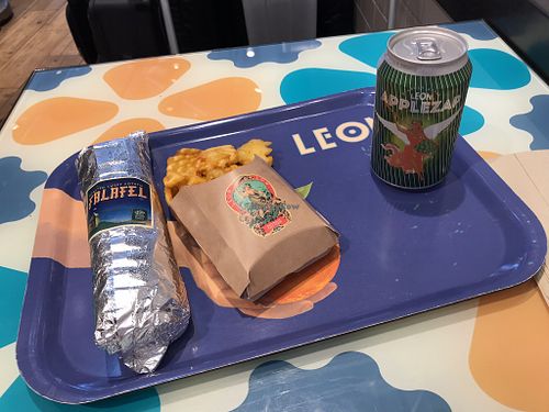 Falafel burrito and waffle fries at LEON - Bankside in South East London